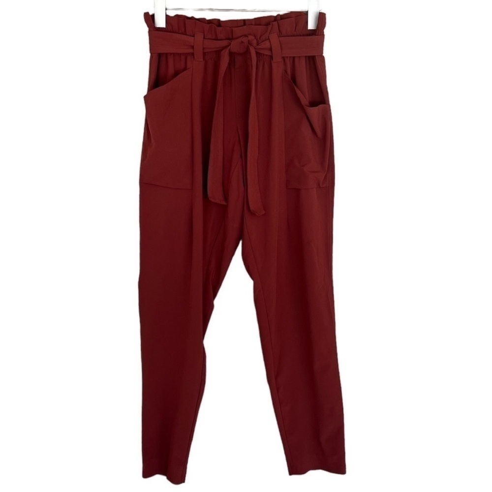 Athleta Skyline Paperbag Tie Waist Tapered Pants Rust Size 2 - Picture 2 of 13